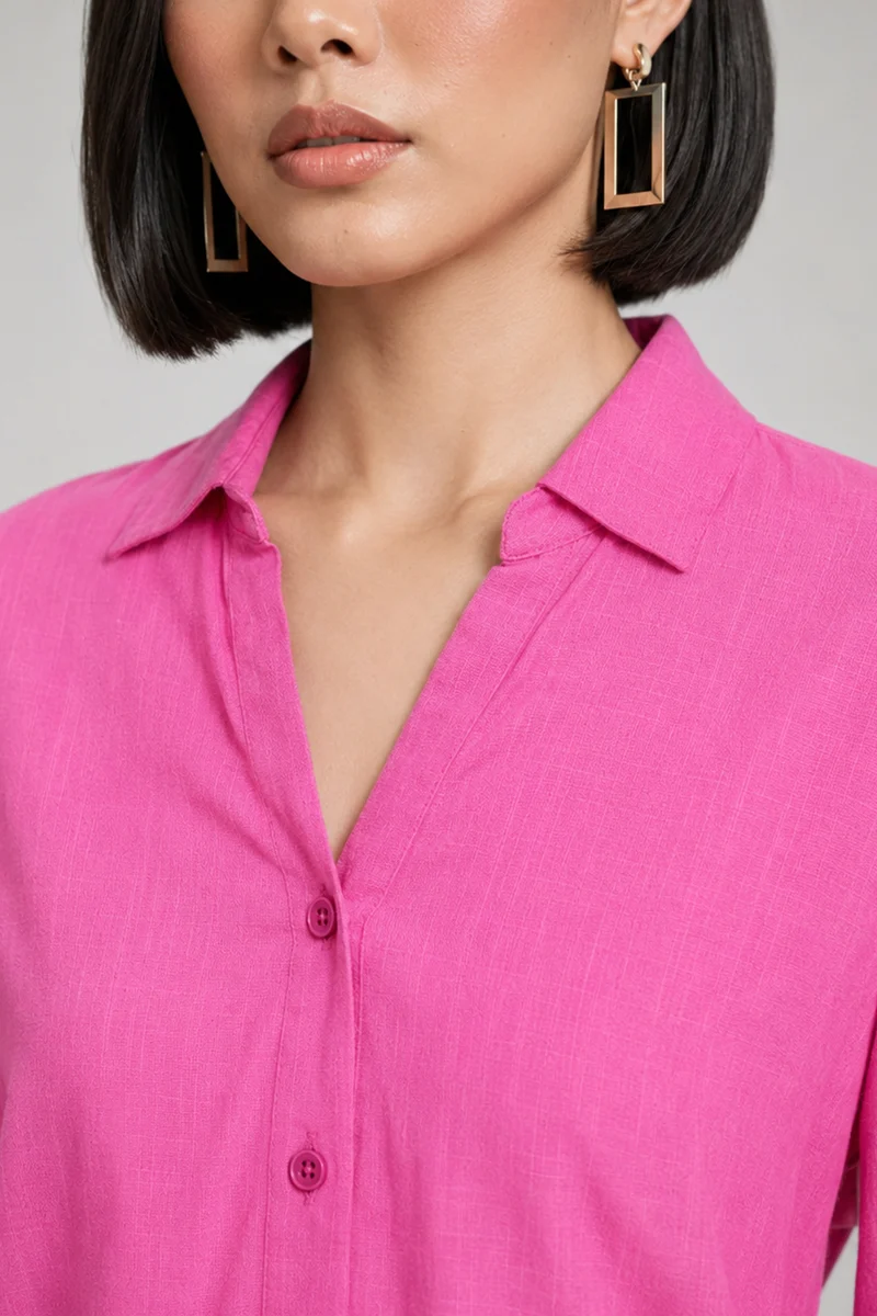 Natis|100% Cotton Relaxed V-Neck Collared Shirt
