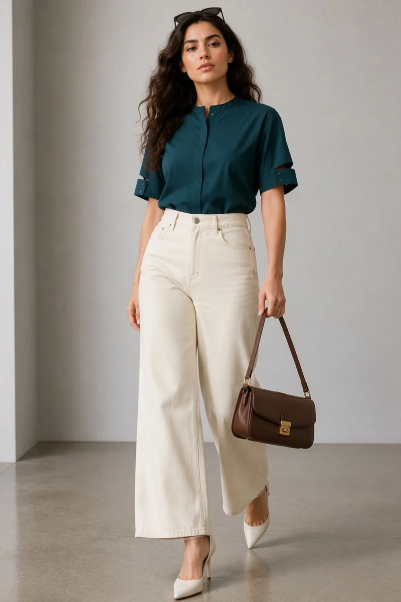 Nava|100% Cotton Split Cuff Round Neck Shirt