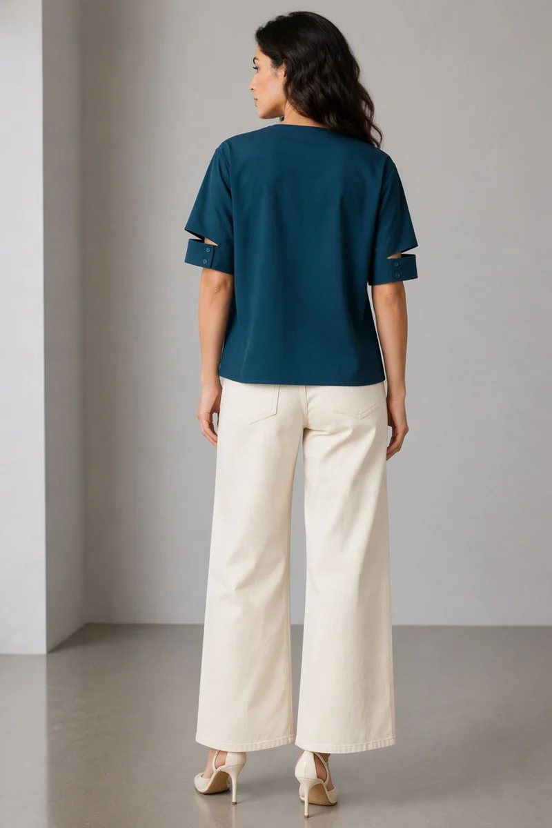 Nava|100% Cotton Split Cuff Round Neck Shirt