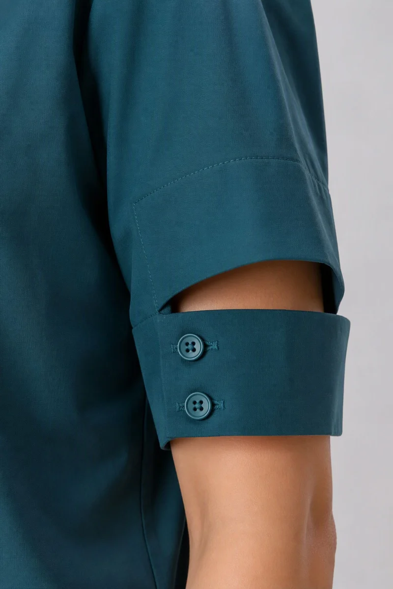 Nava|100% Cotton Split Cuff Round Neck Shirt
