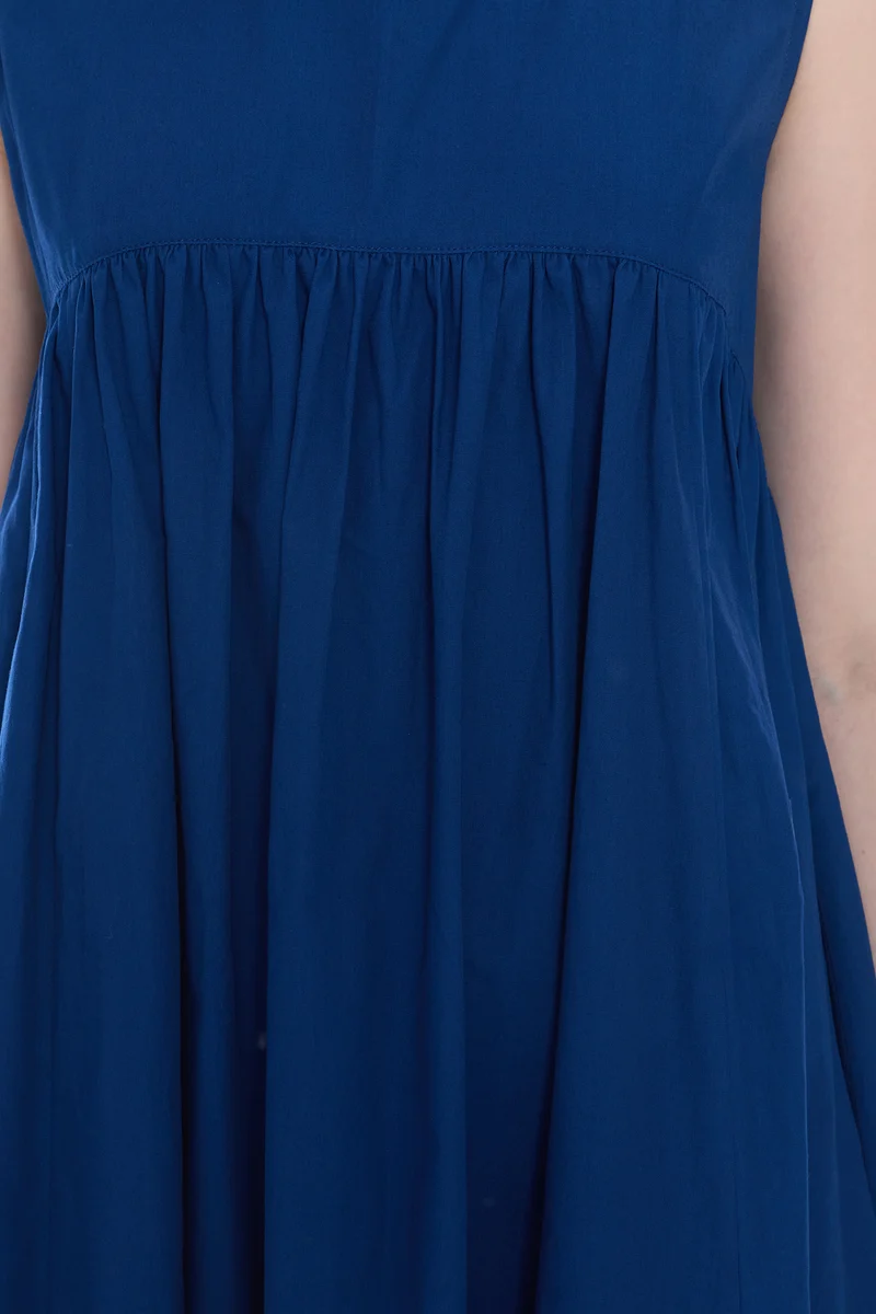 Mavy|100% Cotton Flared Maxi Dress With Pockets