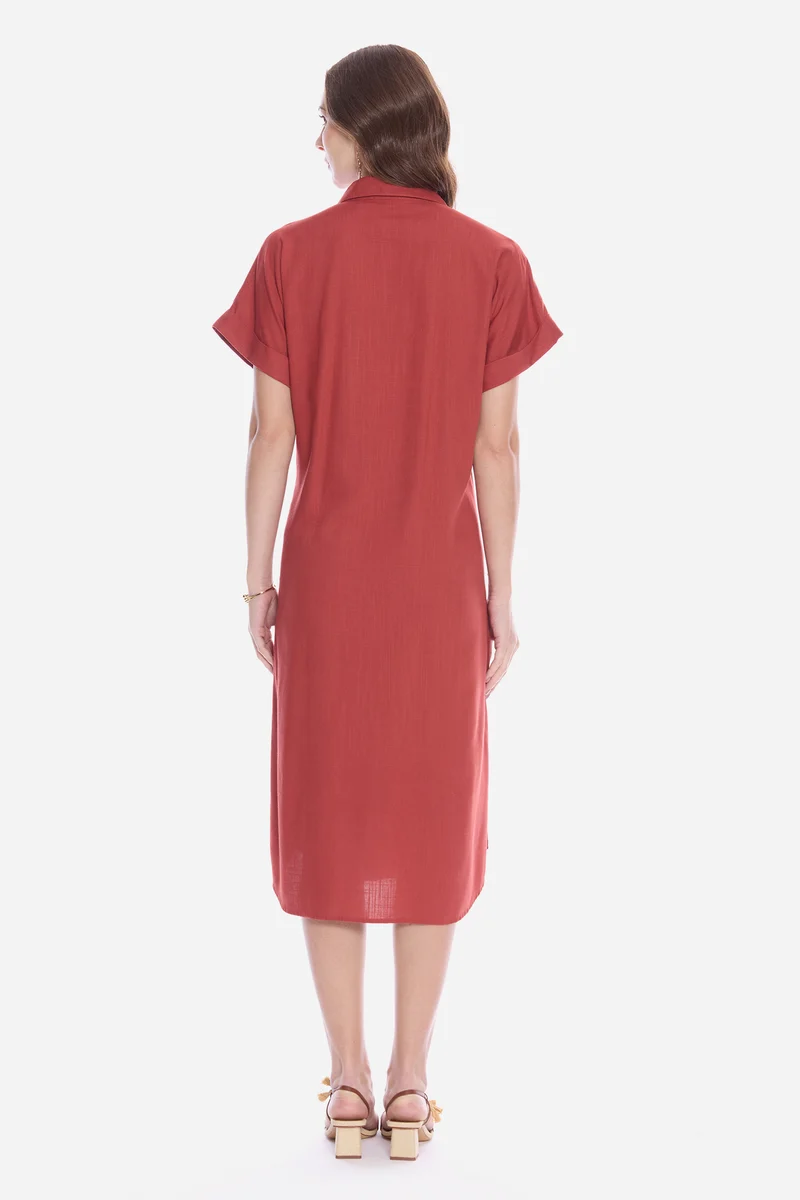 Oleah|100% Viscose Shirt Dress With Patch Pocket