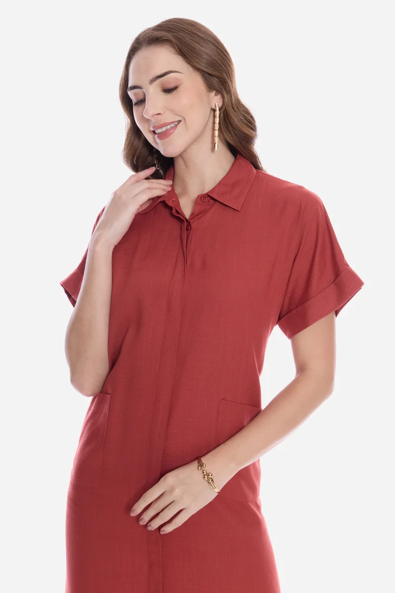 Oleah|100% Viscose Shirt Dress With Patch Pocket