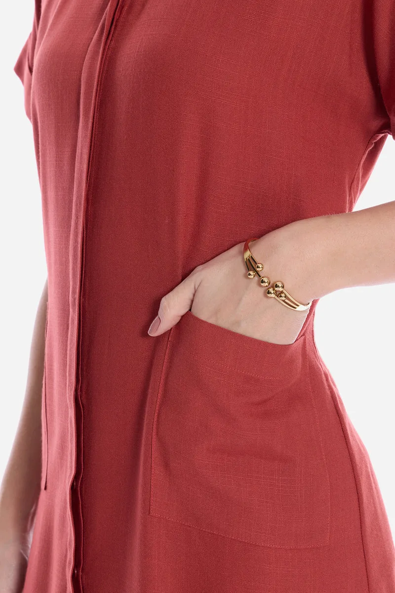 Oleah|100% Viscose Shirt Dress With Patch Pocket