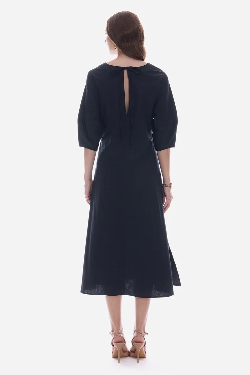 Olmy|100% Cotton V-Neck Relaxed Fit Midi Dress