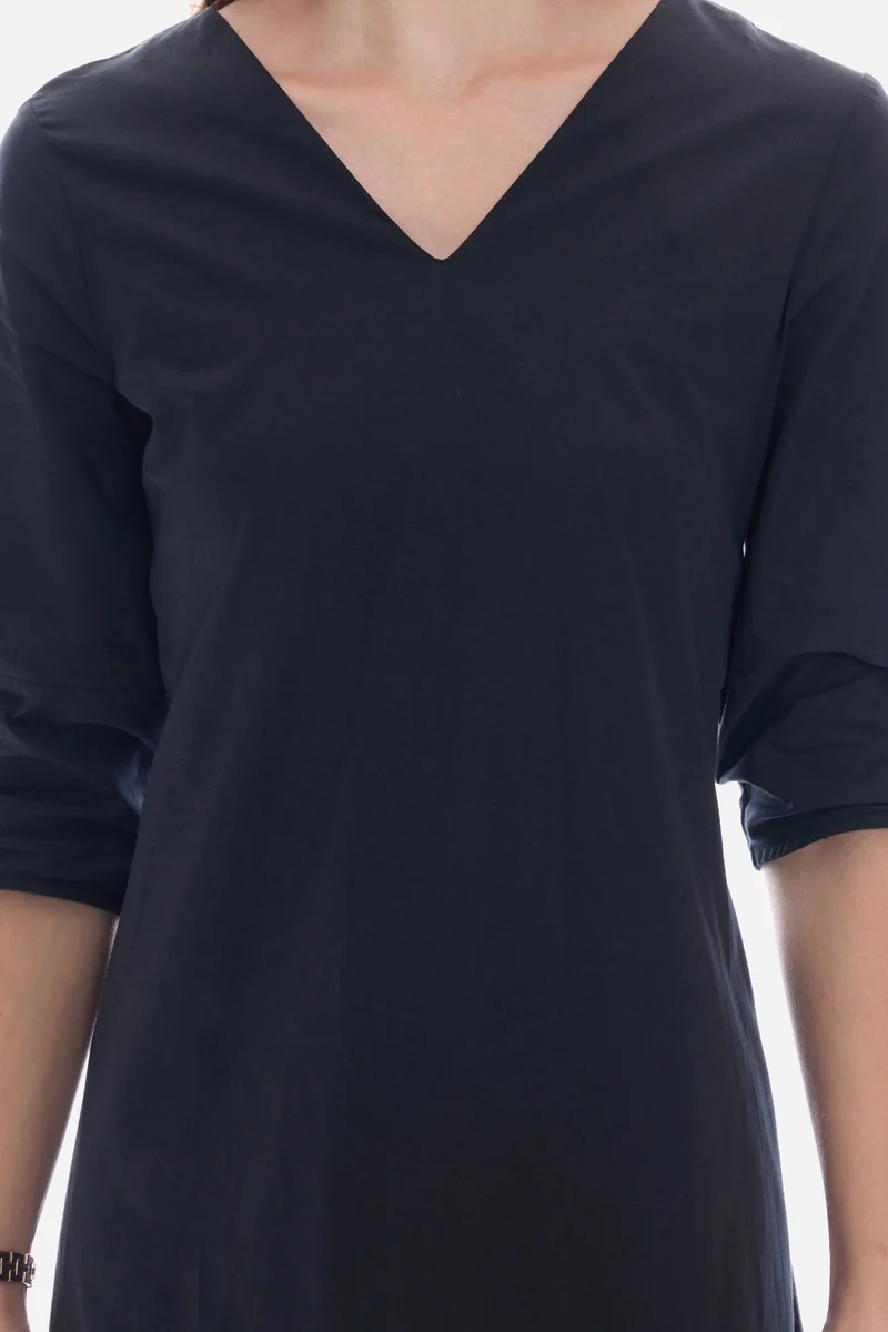 Olmy|100% Cotton V-Neck Relaxed Fit Midi Dress