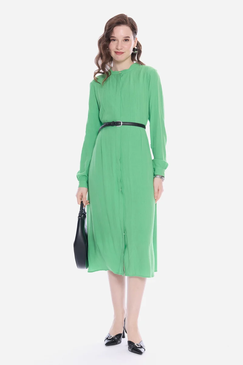 Oldah|100% Viscose Pintuck Midi Dress