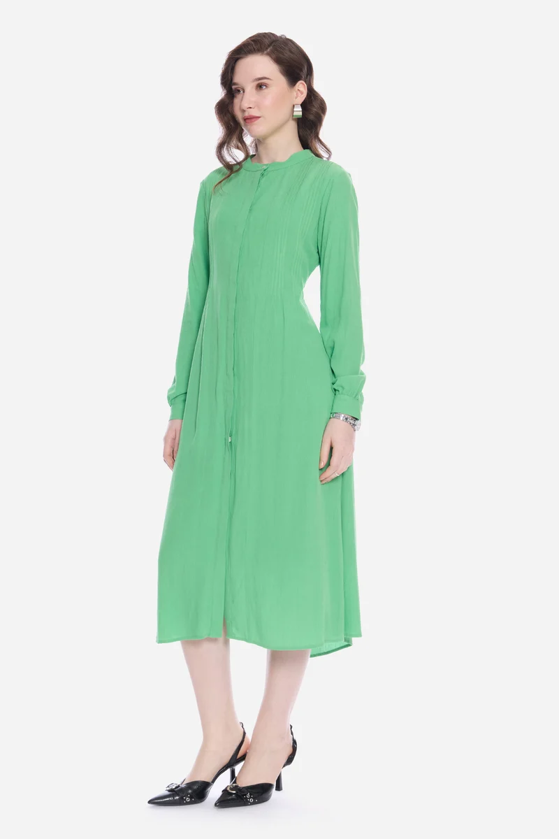 Oldah|100% Viscose Pintuck Midi Dress