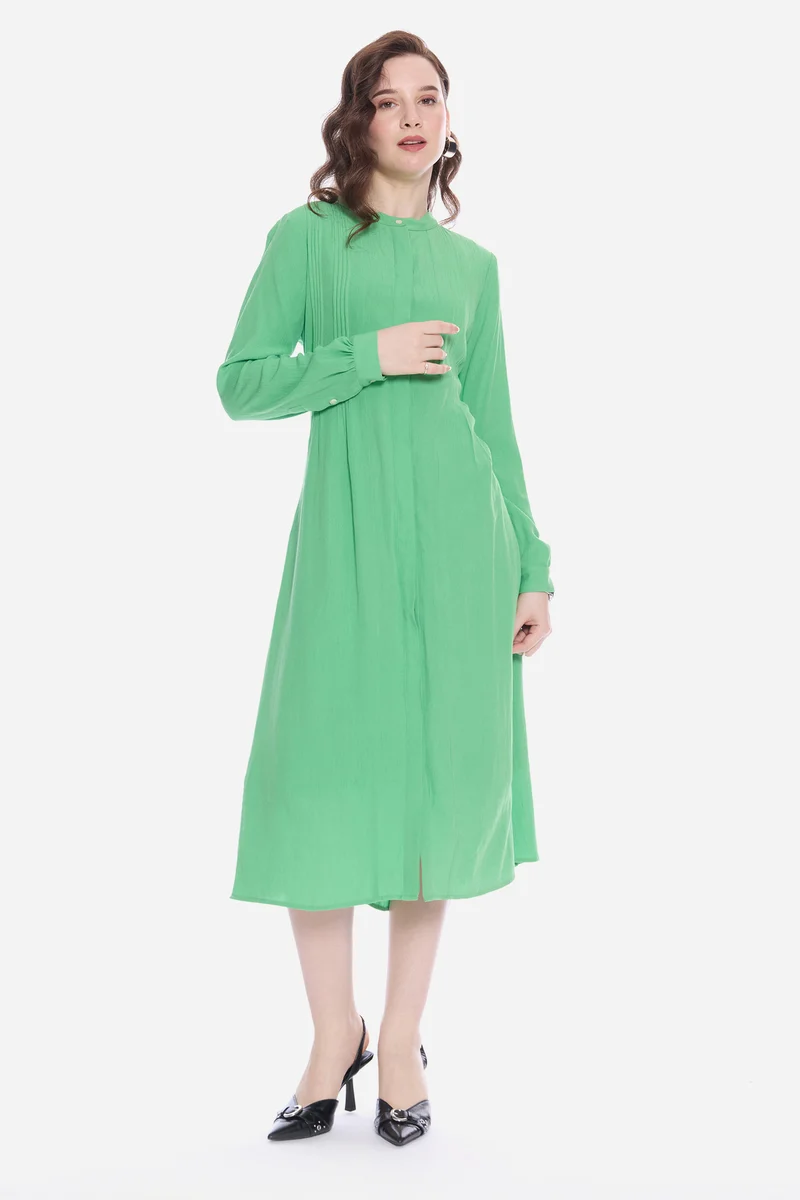Oldah|100% Viscose Pintuck Midi Dress