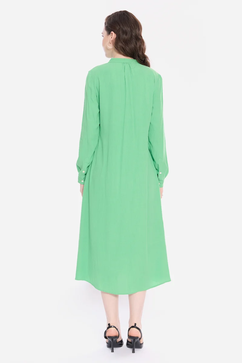 Oldah|100% Viscose Pintuck Midi Dress