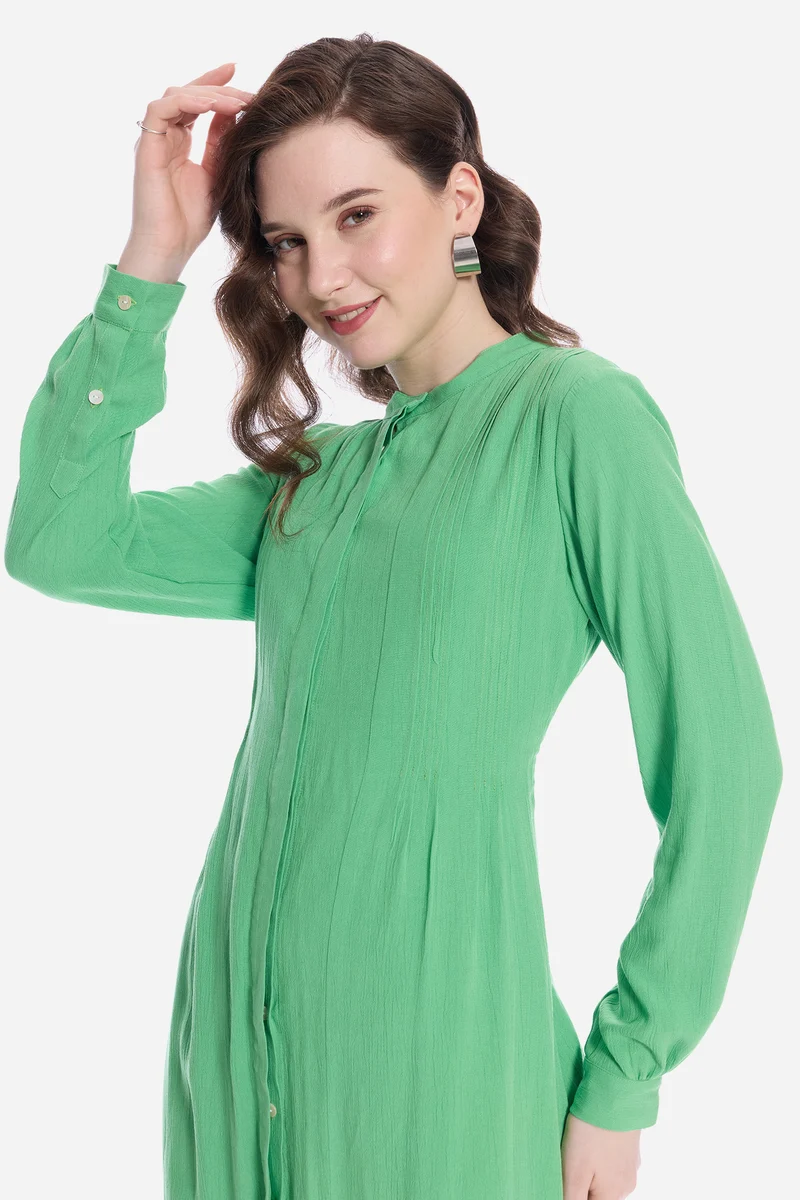 Oldah|100% Viscose Pintuck Midi Dress