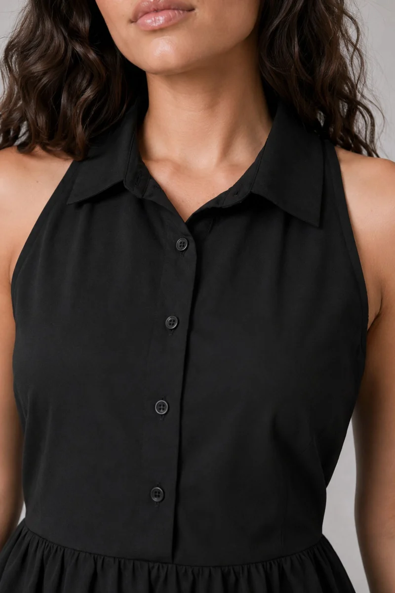 Nasel|100% Cotton Collared Halter Neck Peplum Top