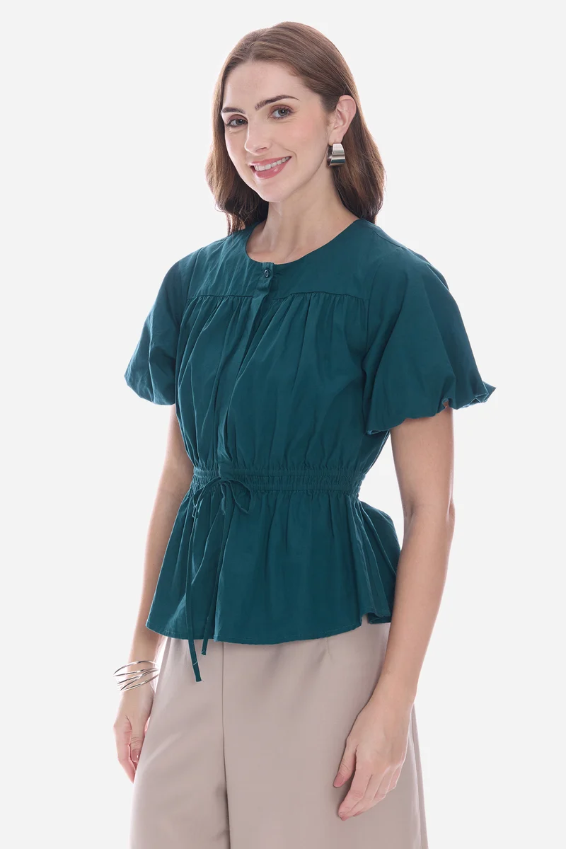 Nasy|100% Cotton Waist Tie-Up Top
