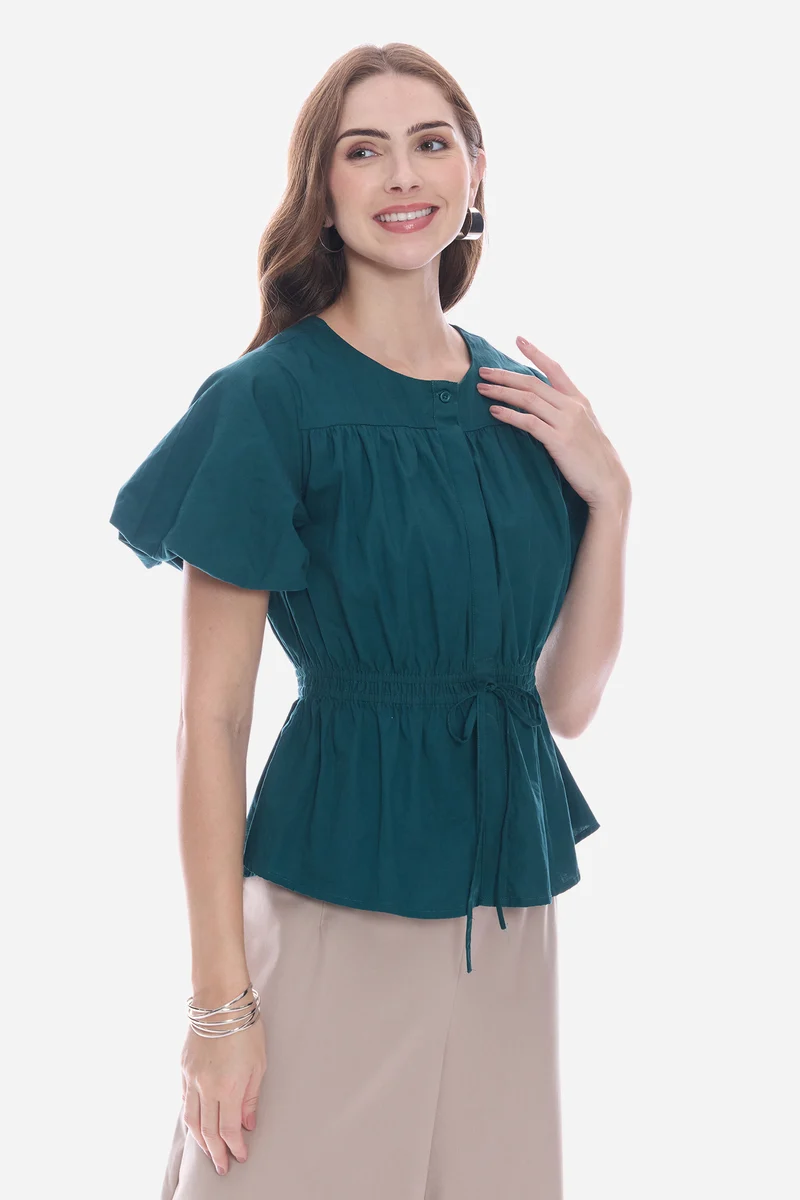 Nasy|100% Cotton Waist Tie-Up Top