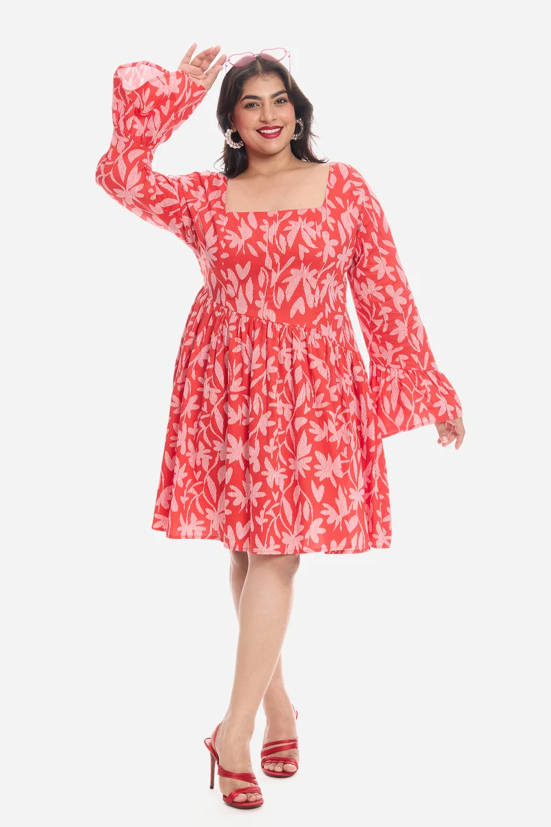 Pema|Cotton Godet Mini Dress With Puff Sleeves