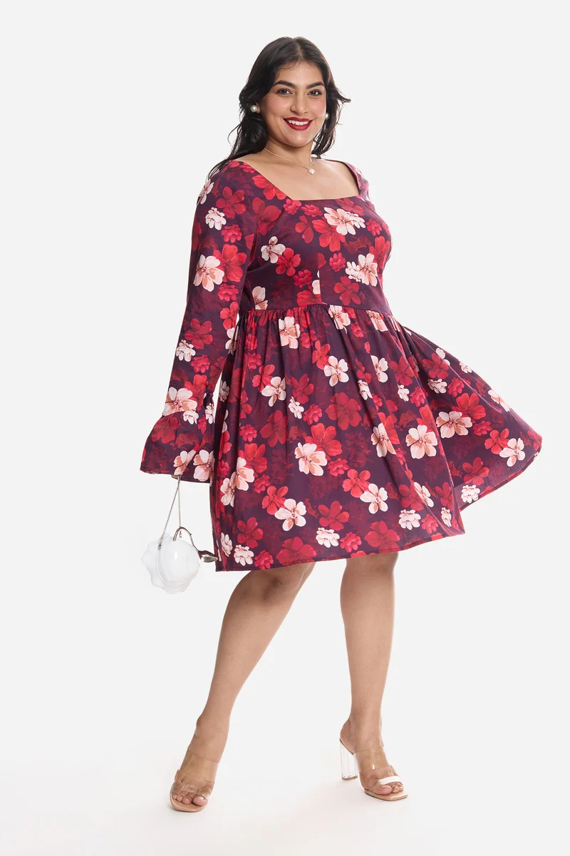 Adien|Cotton Godet Mini Dress With Puff Sleeves