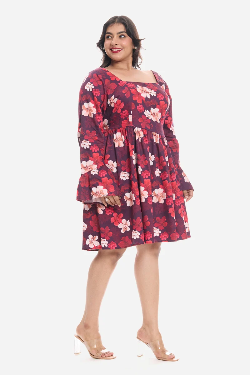 Adien|Cotton Godet Mini Dress With Puff Sleeves