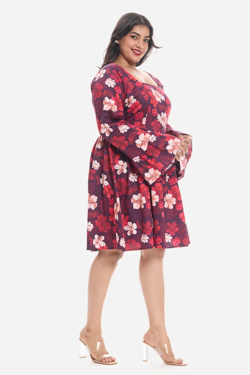 Adien|Cotton Godet Mini Dress With Puff Sleeves