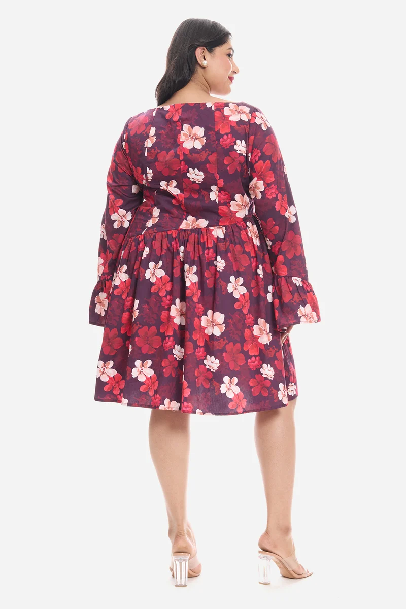 Adien|Cotton Godet Mini Dress With Puff Sleeves