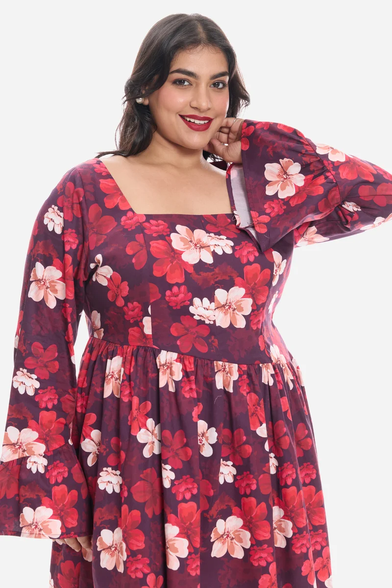 Adien|Cotton Godet Mini Dress With Puff Sleeves