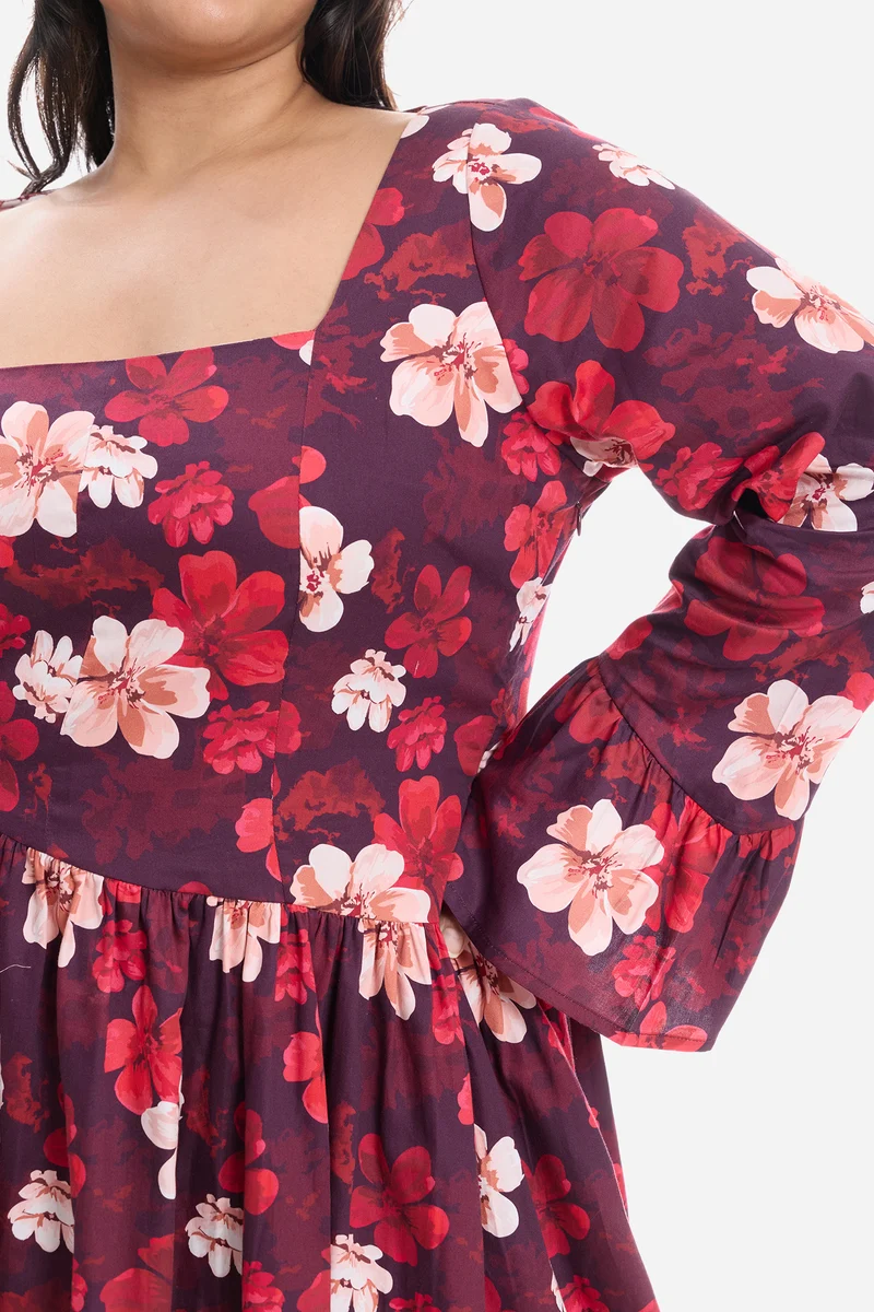 Adien|Cotton Godet Mini Dress With Puff Sleeves