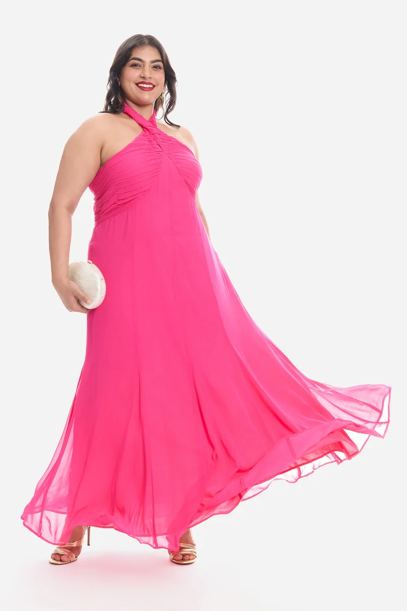 Addla|Viscose Halter Neck Maxi Dress