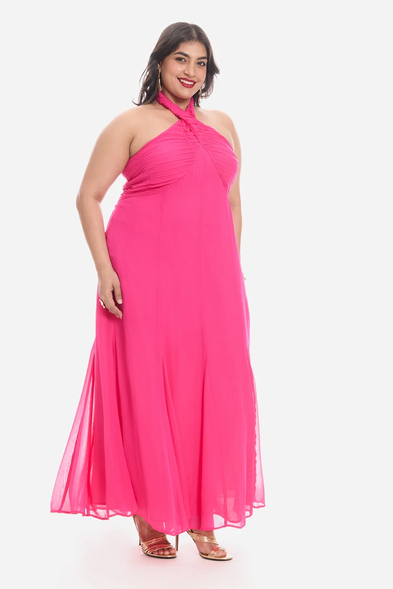 Addla|Viscose Halter Neck Maxi Dress