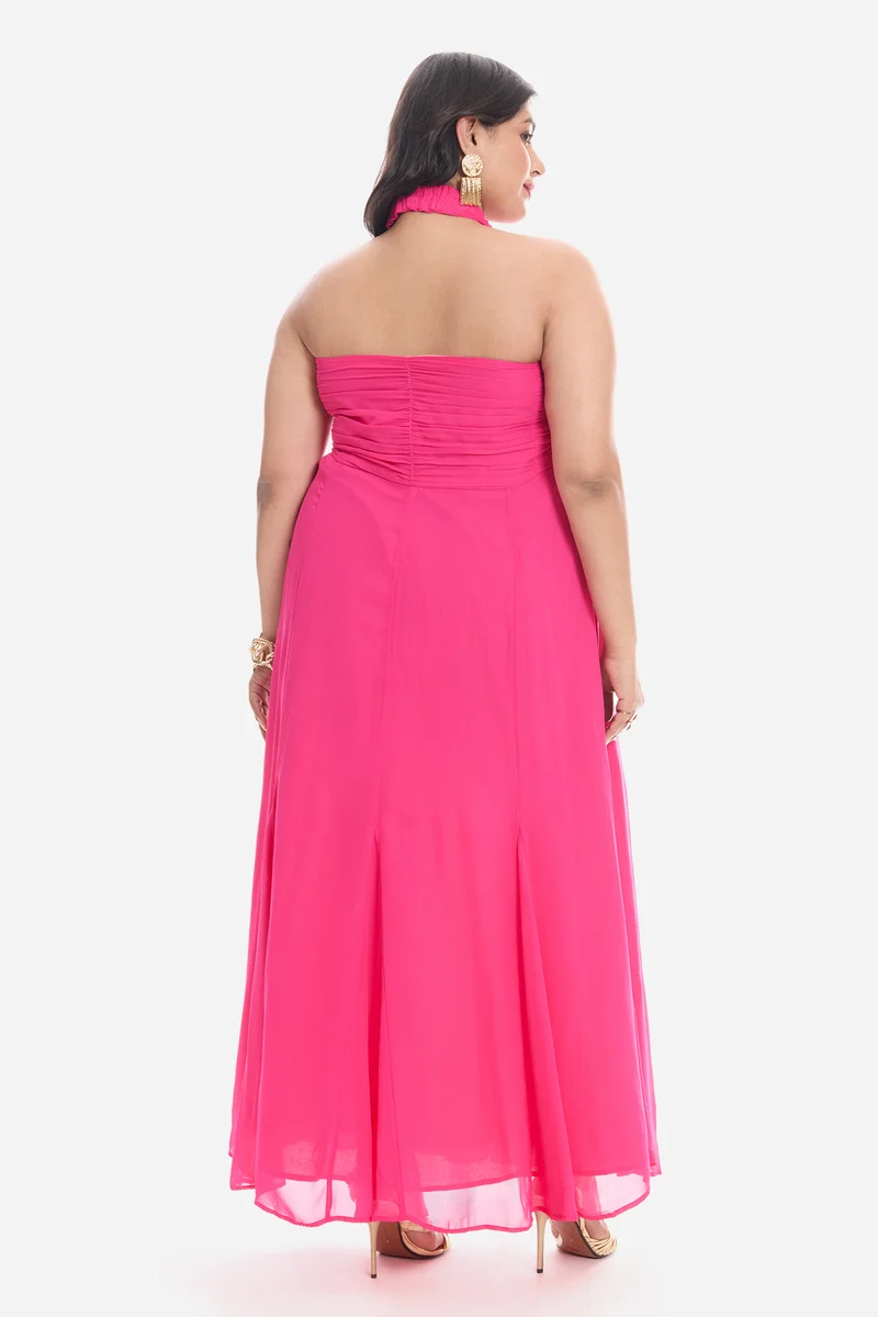 Addla|Viscose Halter Neck Maxi Dress