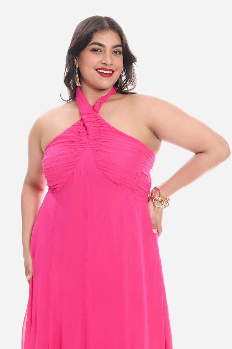 Addla|Viscose Halter Neck Maxi Dress