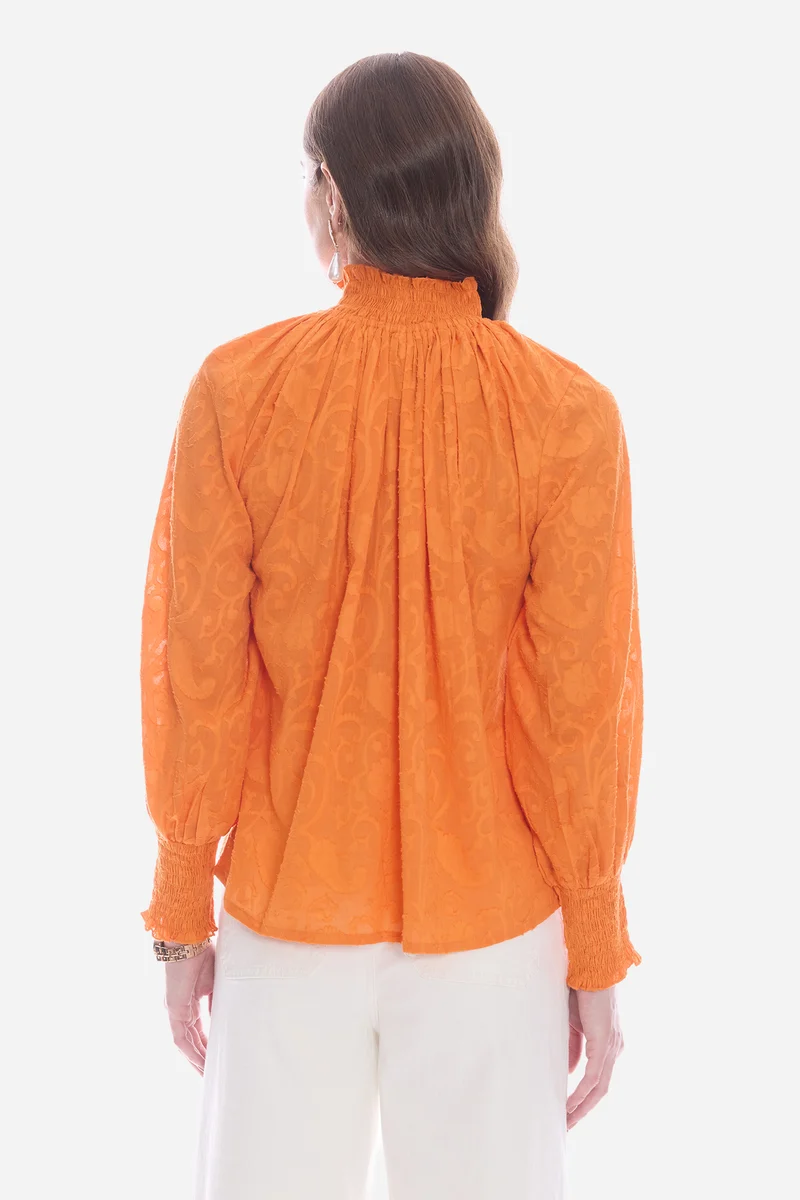 Salna|100% Cotton Smocked High Neck Shirt