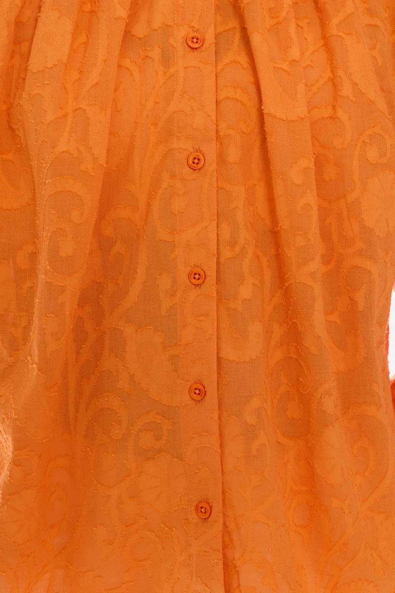 Salna|100% Cotton Smocked High Neck Shirt