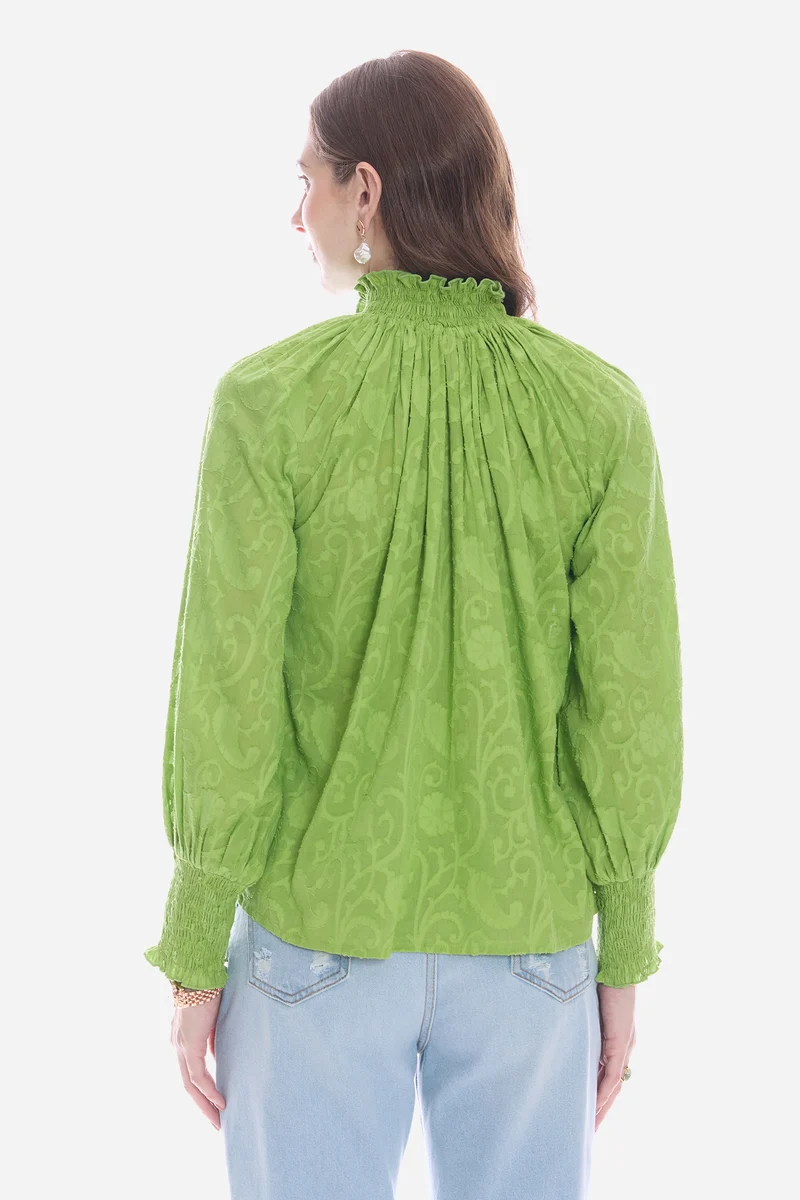 Salis|100% Cotton Smocked High Neck Shirt