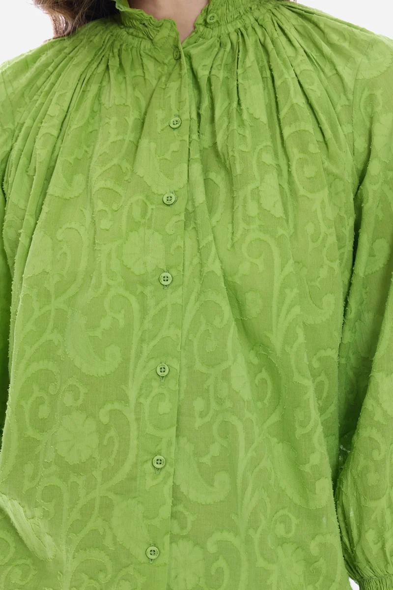 Salis|100% Cotton Smocked High Neck Shirt