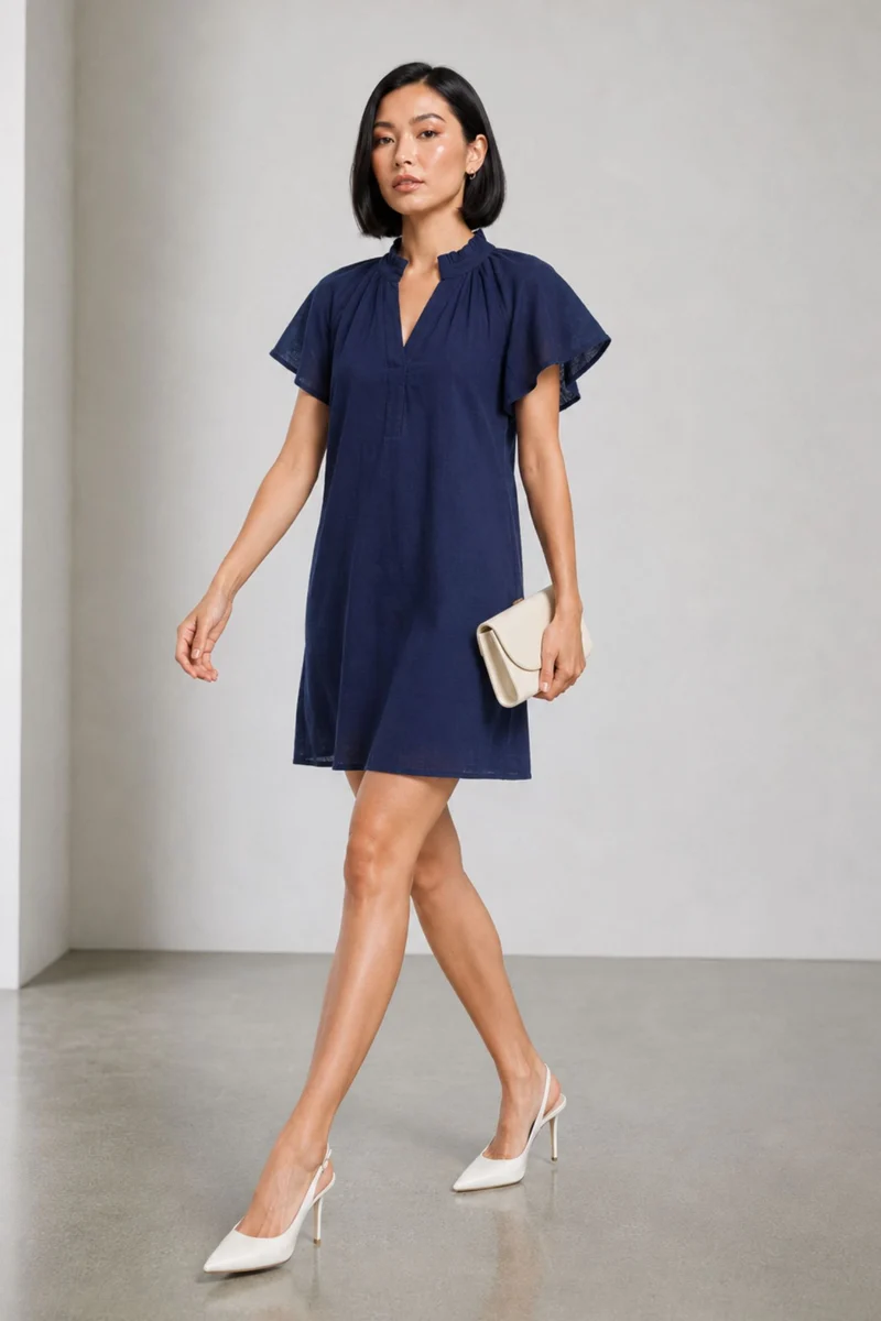 Saea|100% Cotton Butterfly Sleeve Mini