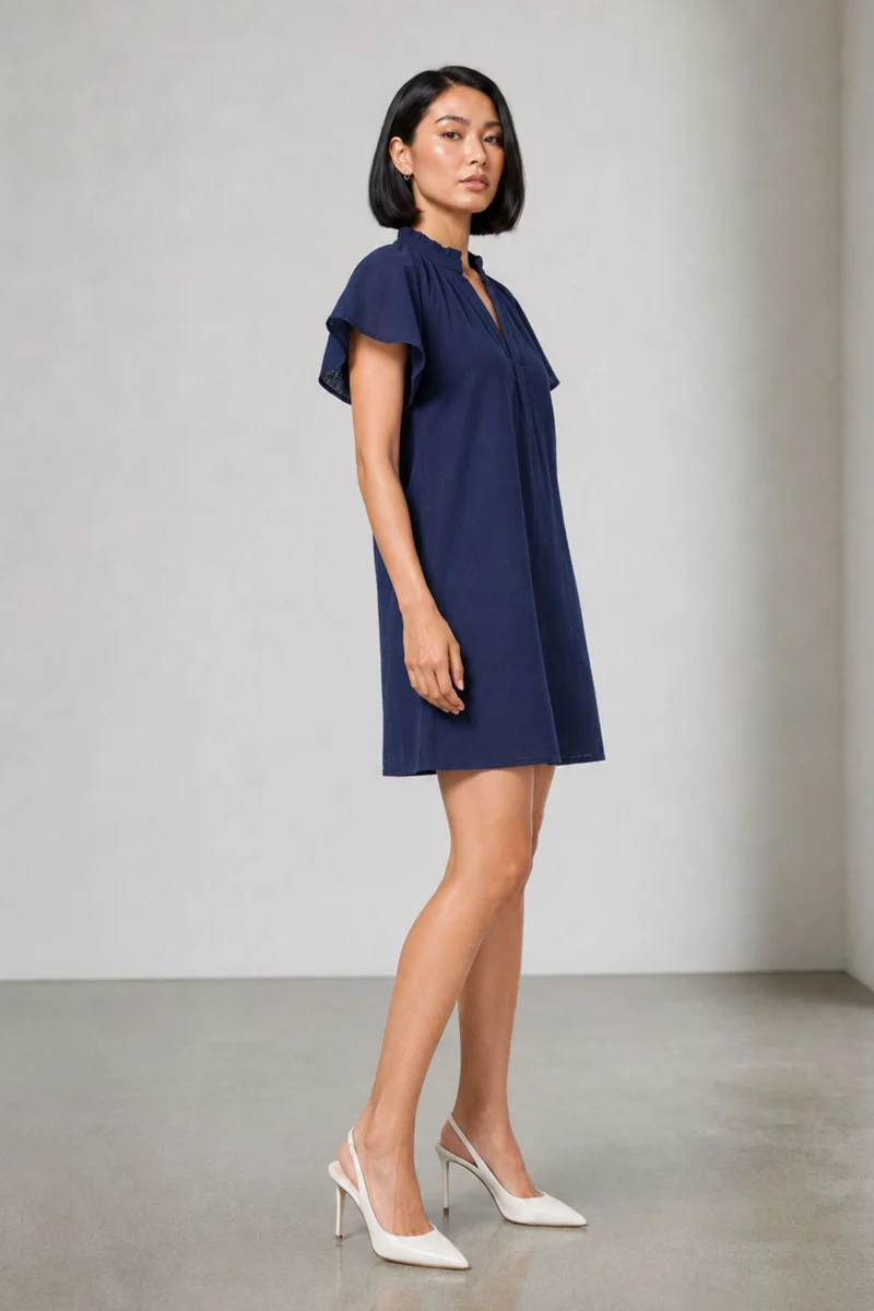 Saea|100% Cotton Butterfly Sleeve Mini