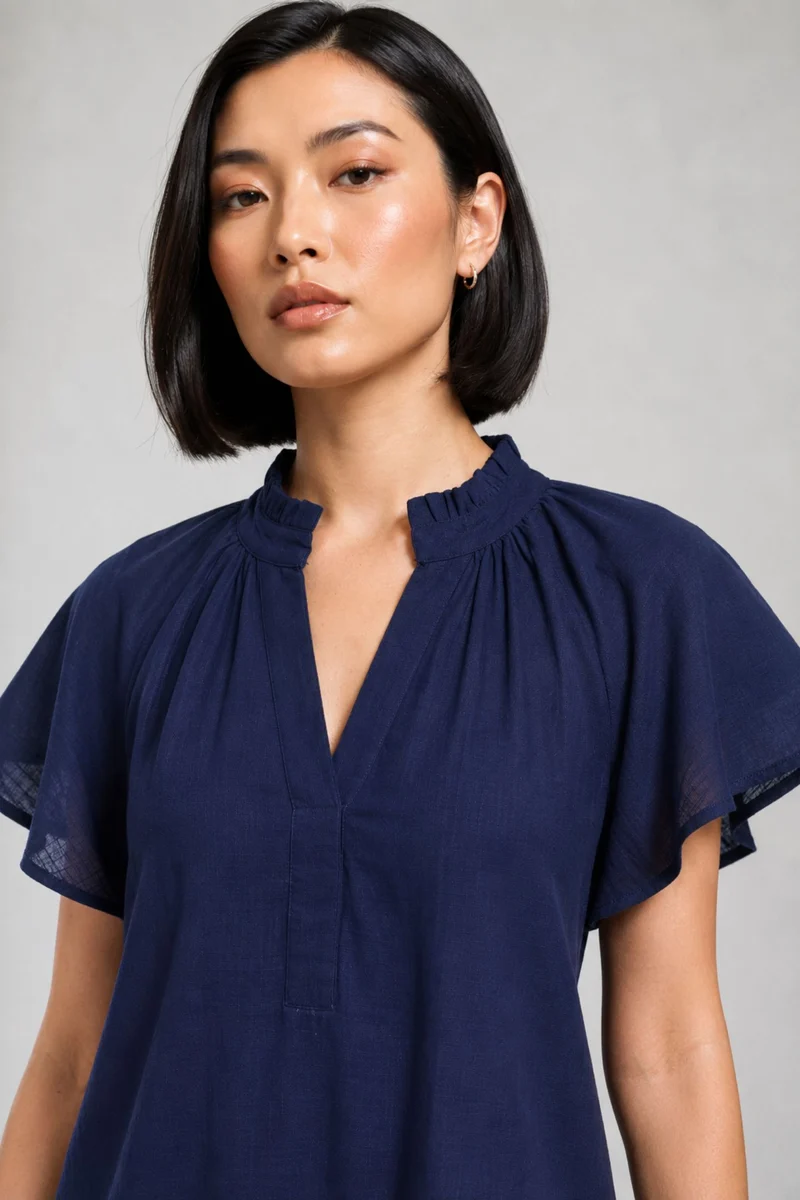 Saea|100% Cotton Butterfly Sleeve Mini