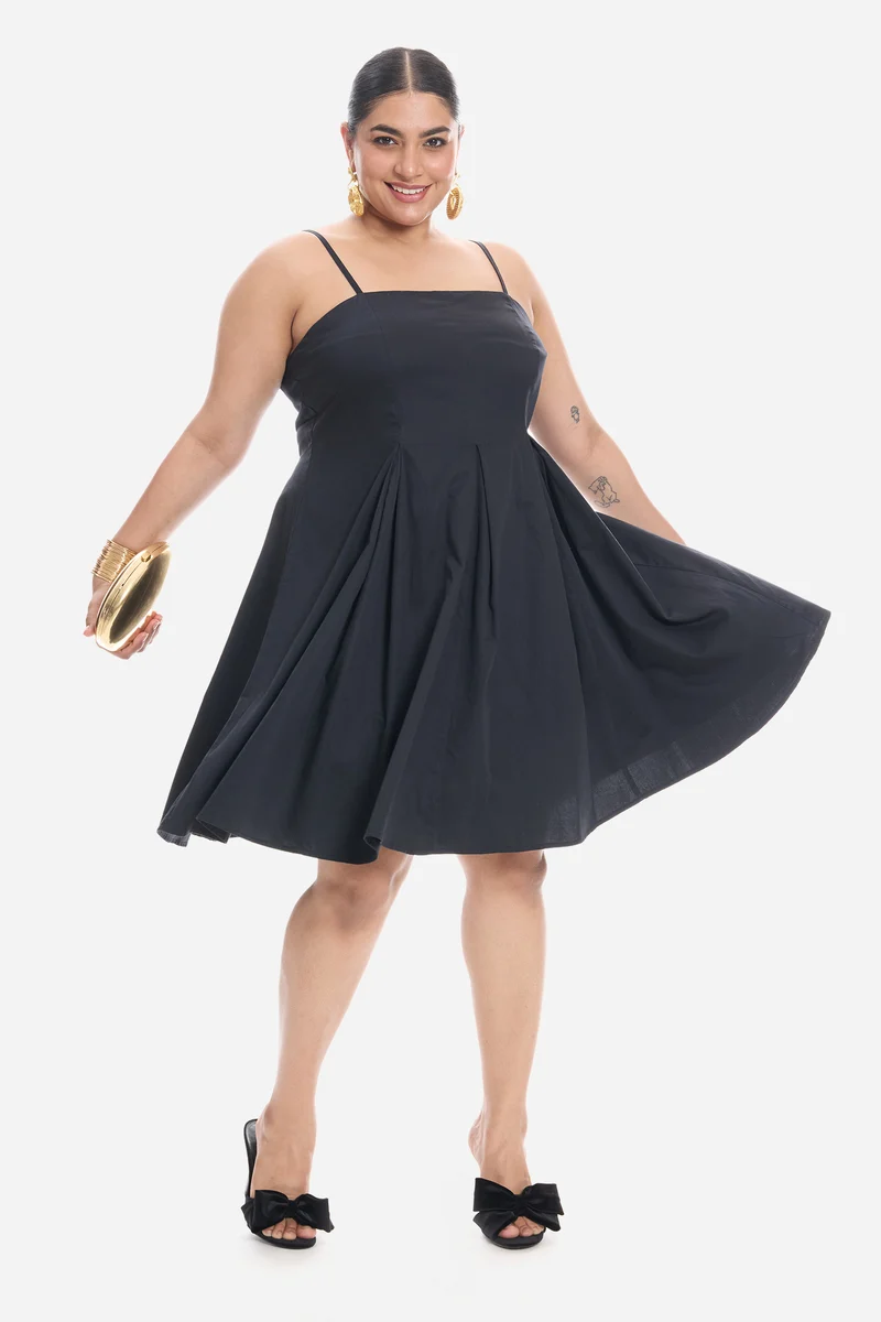 Vitna|Cotton Strappy Panelled Midi Dress