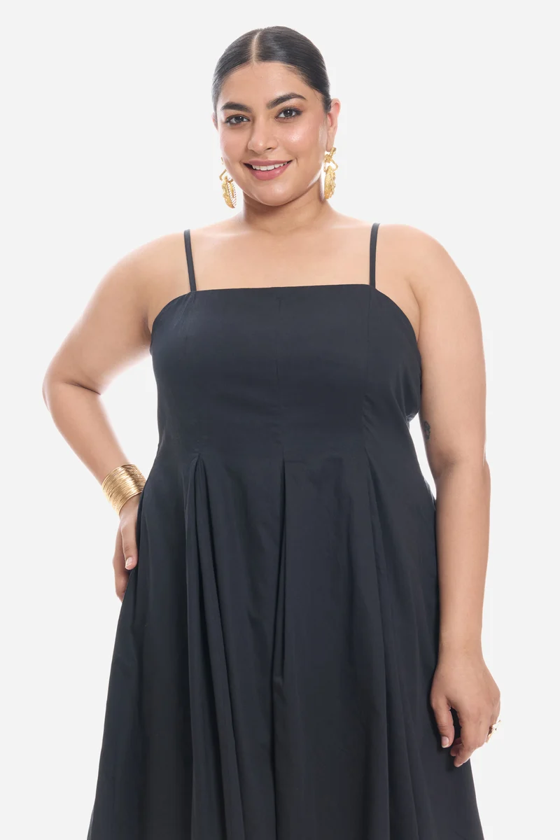 Vitna|Cotton Strappy Panelled Midi Dress