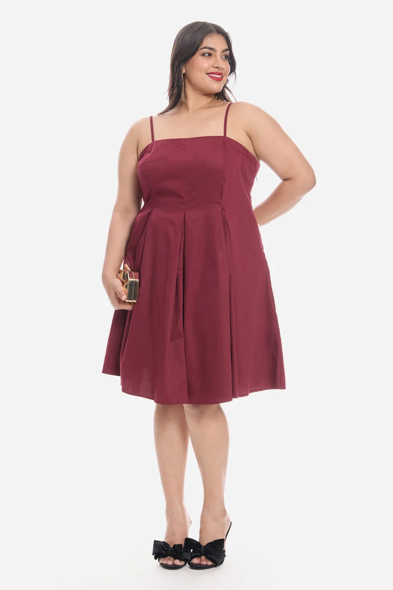 Vivah|Cotton Strappy Panelled Midi Dress