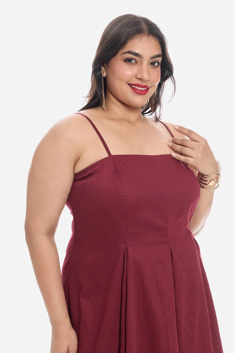Vivah|Cotton Strappy Panelled Midi Dress