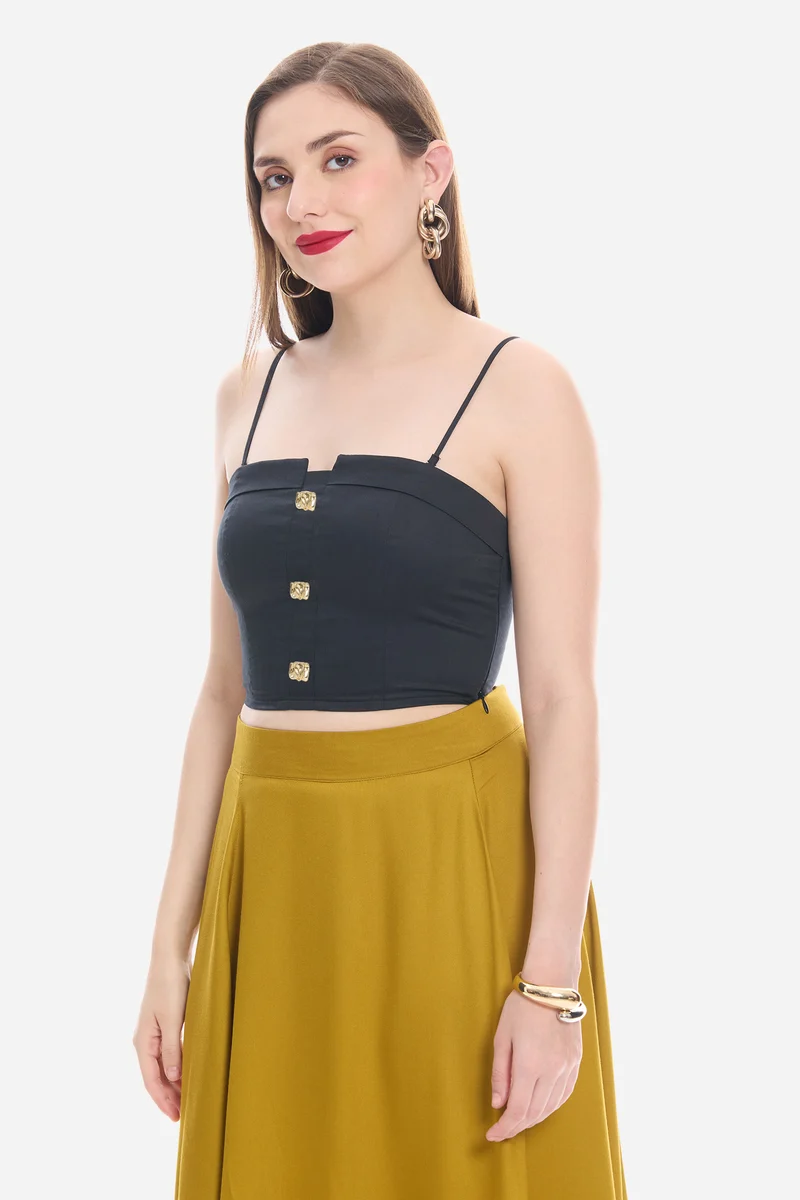Somah|100% Cotton Satin Tube Top with Detachable Strip And Gold Buttons