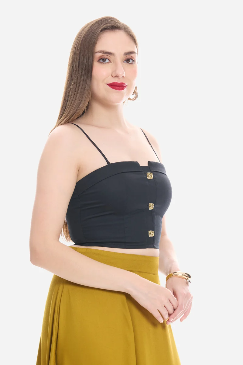 Somah|100% Cotton Satin Tube Top with Detachable Strip And Gold Buttons