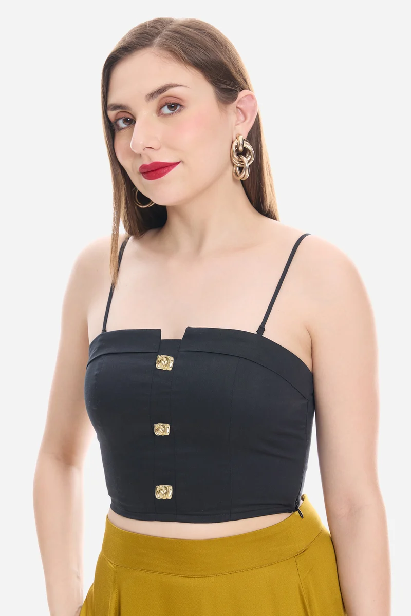 Somah|100% Cotton Satin Tube Top with Detachable Strip And Gold Buttons
