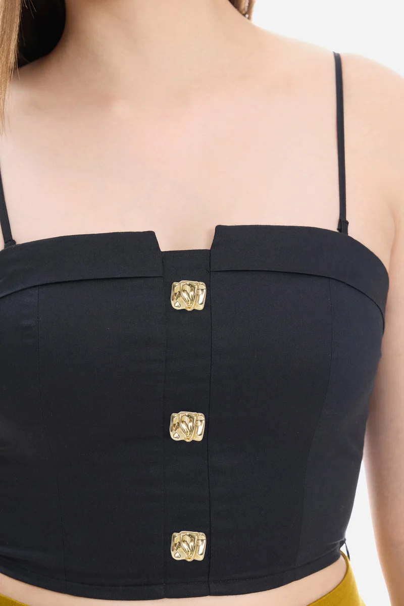Somah|100% Cotton Satin Tube Top with Detachable Strip And Gold Buttons