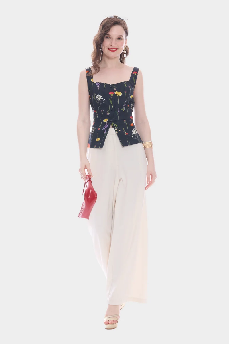 Savla|100% Cotton Satin Waistcoat With Peplum