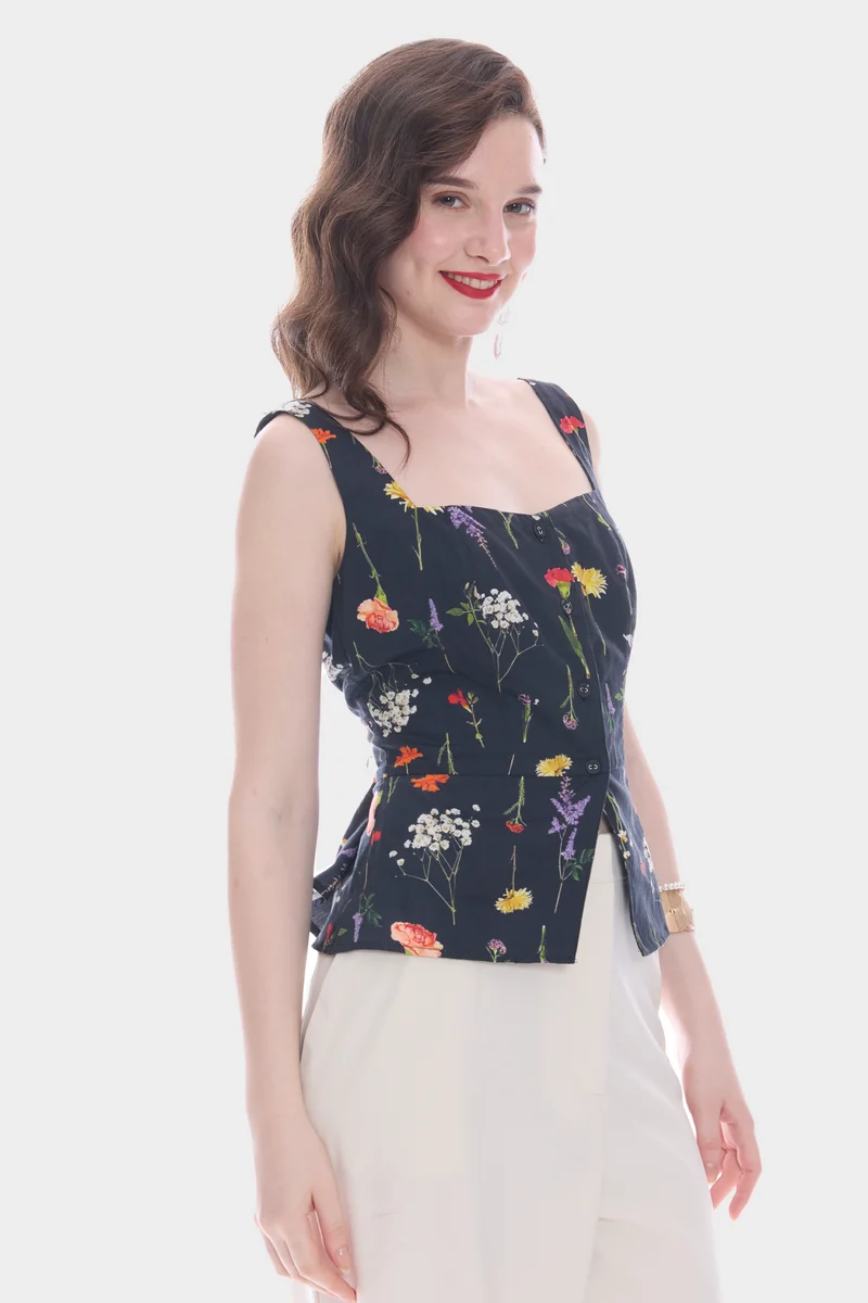Savla|100% Cotton Satin Waistcoat With Peplum