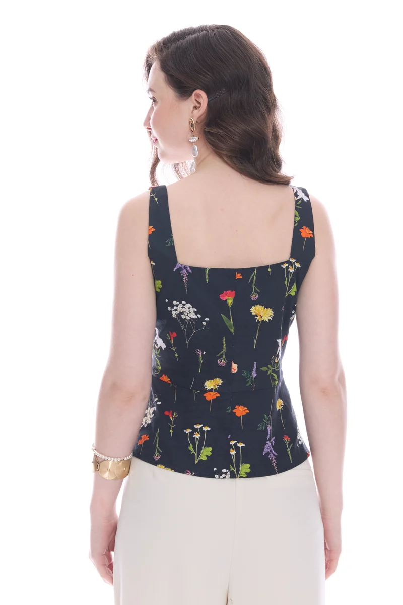 Savla|100% Cotton Satin Waistcoat With Peplum