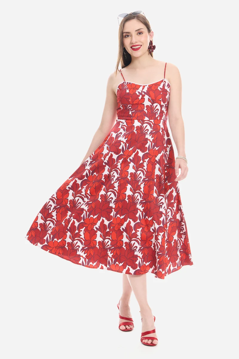 Samia|100% Cotton Sweetheart Lace Midi Dress