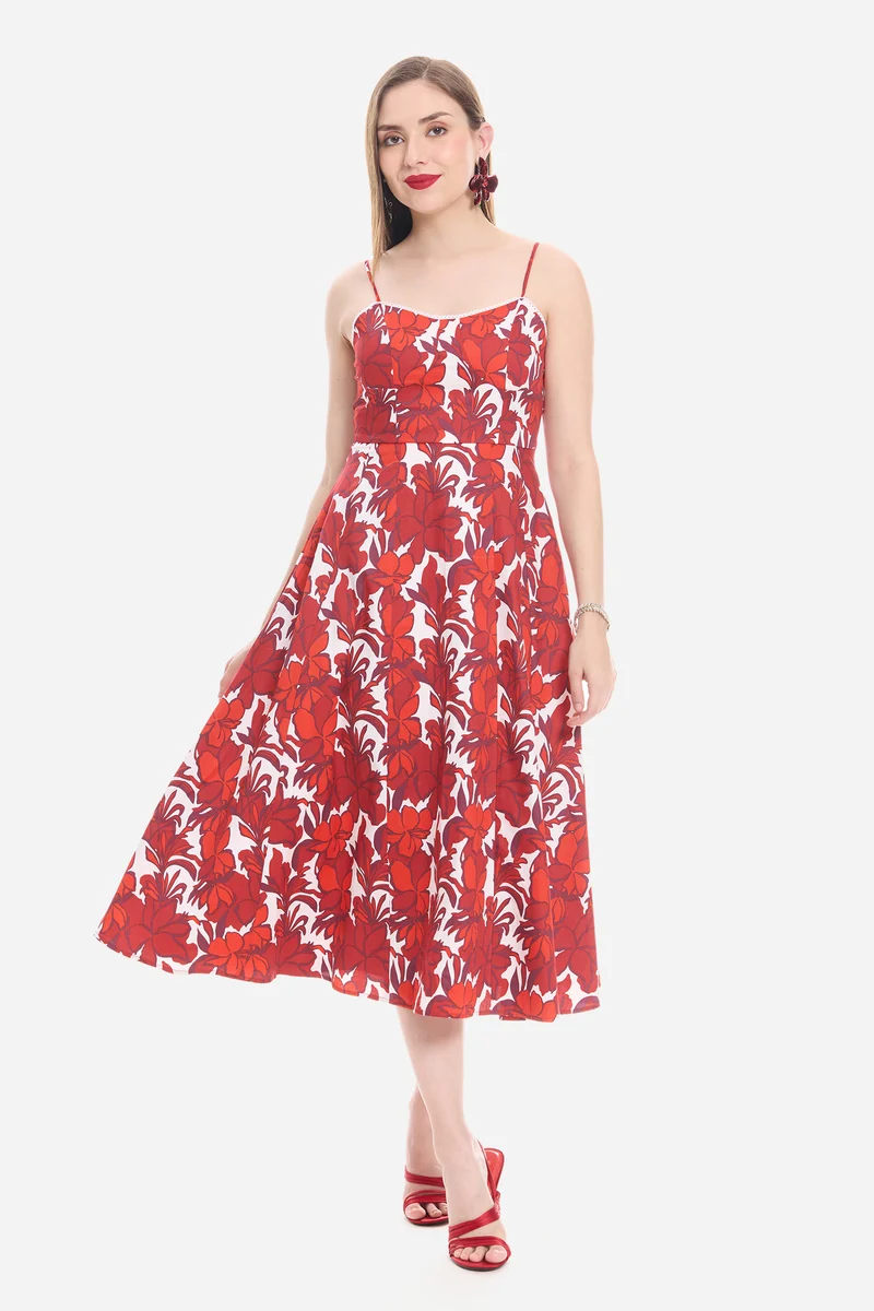 Samia|100% Cotton Sweetheart Lace Midi Dress