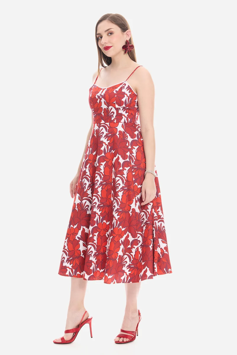 Samia|100% Cotton Sweetheart Lace Midi Dress